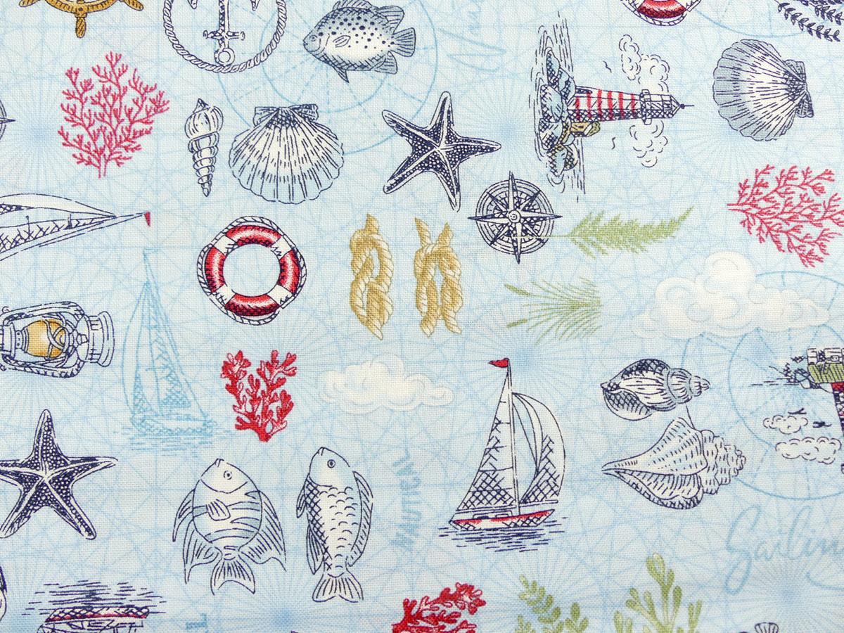 Patchworkstoff mit martimen Mustern aus der Kollektion High Tide von Makower